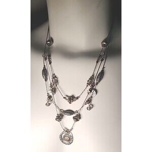 20" Vintage 3 Strand Silver & Gold Tone Necklace Metal Beads